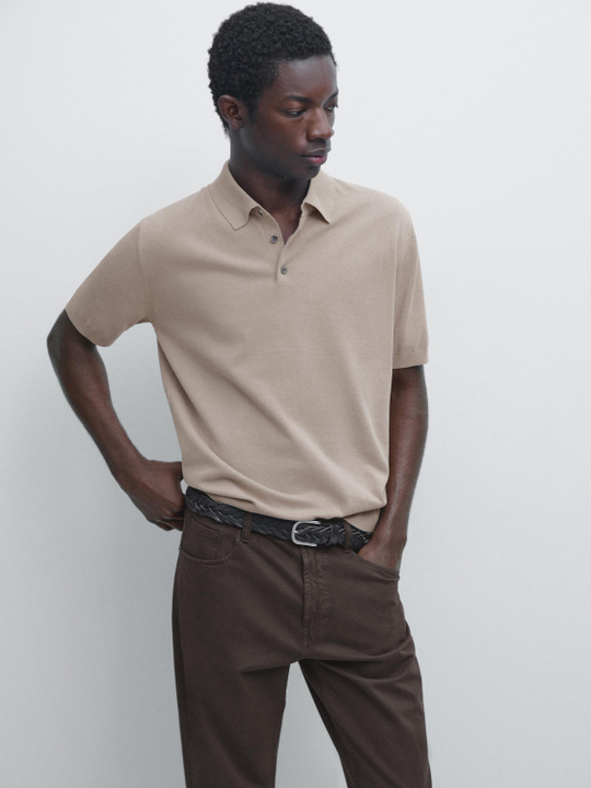 Massimo Dutti Поло из 100% хлопка, бежевый