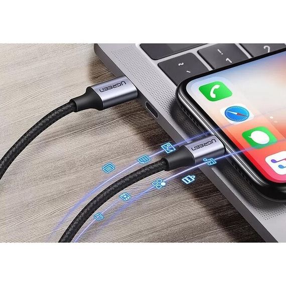 Кабель Ugreen US304 USB-C - Lightning M/M Shell Braided 1м черный (60759)