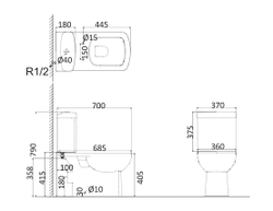 Унитаз-компакт Creo Ceramique TOURS  с тонкой крышкой и сидением микролифт схема