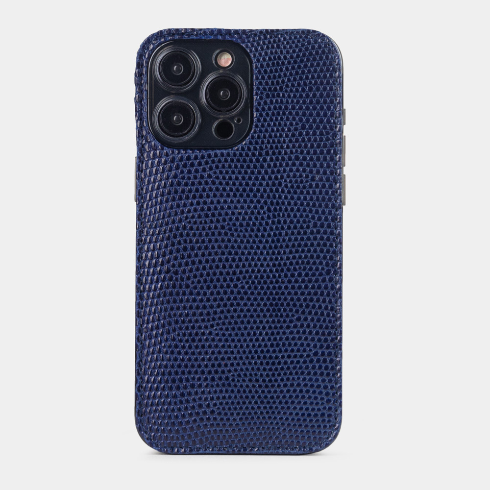 Чехол для iPhone 15 Pro Max из кожи ящерицы, синего цвета