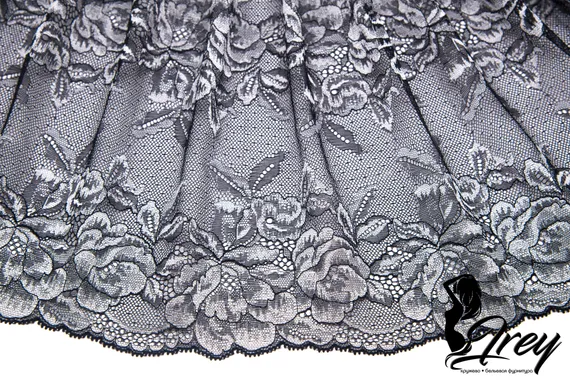 03-166 Кружево эластичное 23 см, черный/серый
