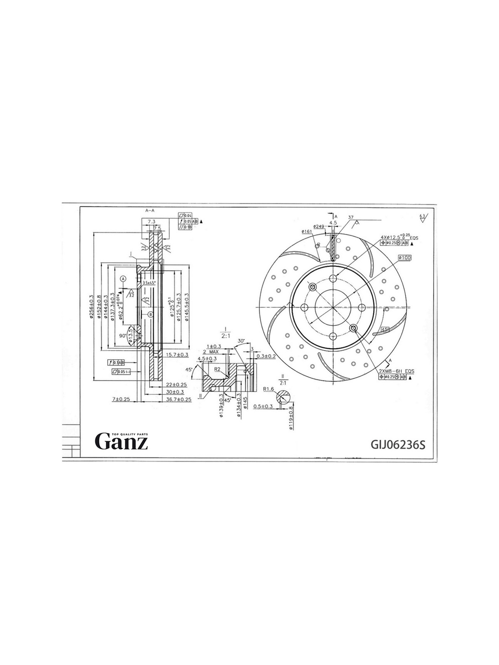 Диск тормозной передний перфорированный PRO-LINE с покрытием (комплект 2 шт) HYUNDAI I20/SOLARIS I/II/ACCENT KIA PIO III/IV 17> GANZ GIJ06236S