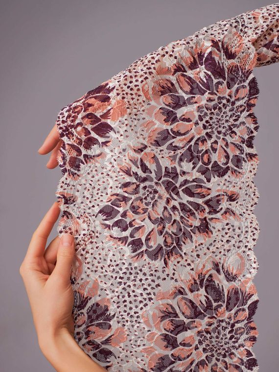 03-284 ОПТ Кружево эластичное 23 см, бежевый/слива/коричневый