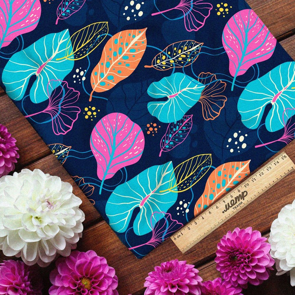 Ткань дюспо яркие насыщенные листья