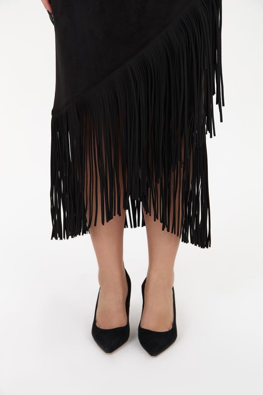 Юбка из искусственной замши с бахромой, черный