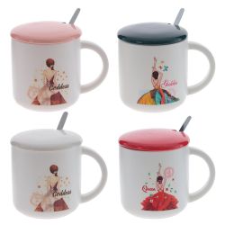 GAEM Кружка с крышкой и ложкой, 380 мл, L12 W9 H9,5 см, 4в.