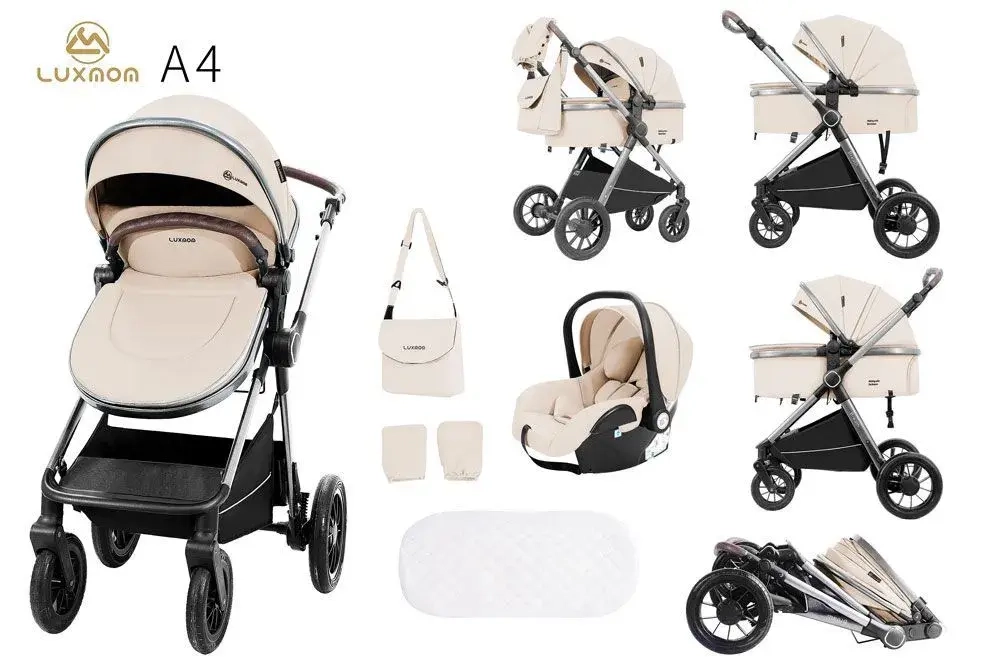 Коляска трансформер 3в1 с перекидной ручкой Luxmom A4 /бежевая