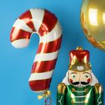 Шар (29''/74 см) Фигура, Леденец трость, Золотая полоска, Белый/Красный, 1 шт.