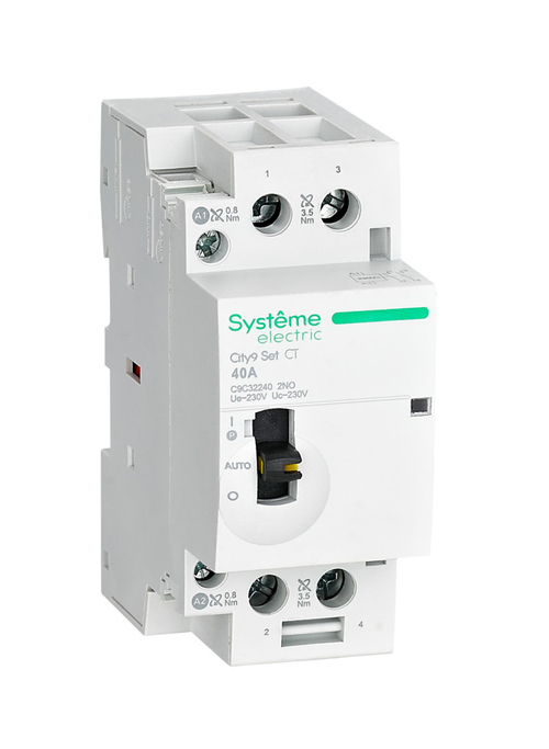Systeme Electric City9 SET Модульный контактор 2P 2НО 40A, Ручное управление, AC 230В-230В