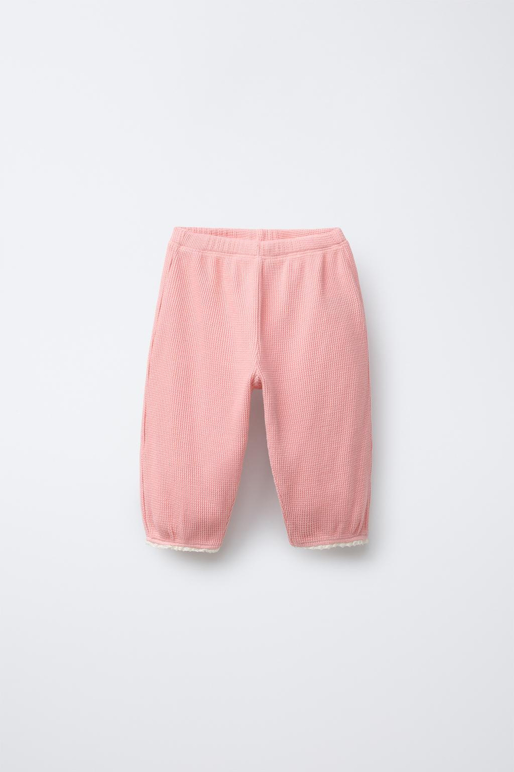 ZARA БРЮКИ BAGGY С ВАФЕЛЬНЫМ УЗОРОМ И КРУЖЕВОМ, РОЗОВАТЫЙ