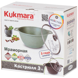 Кастрюля алюминий, антиприг, 3 л, с крыш, индукц, Kukmara, Темный мрамор, кмти32а, индукц