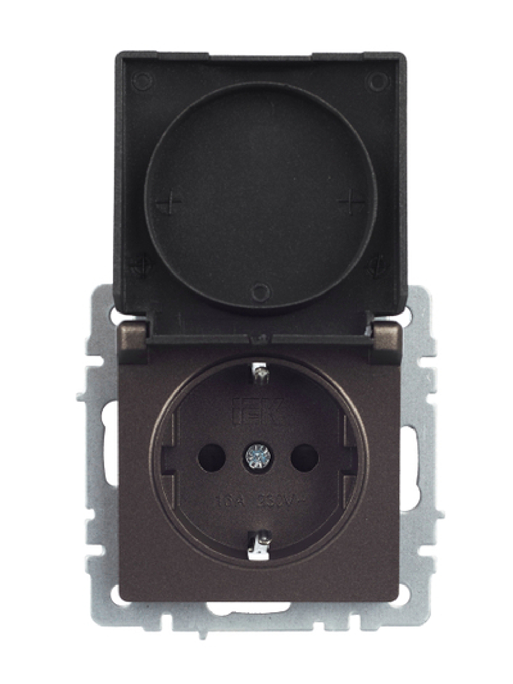 BRITE Розетка 1-местная с заземлением с защитными шторками и крышкой 16А IP20 РСбш10-3-БрТБ темная бронза IEK