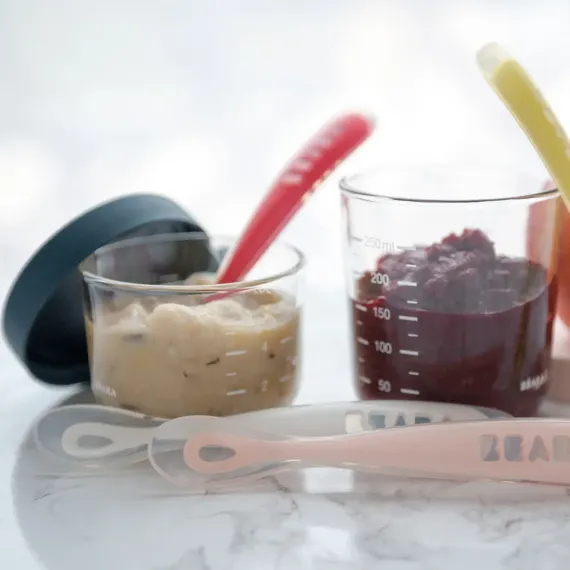 Набор из 2 стеклянных контейнеров Beaba Set of 2 glass portion jars 150 ml Pink / 250 ml Dark Blue