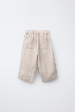 ZARA БРЮКИ ИЗ 100% ЛЬНА С ЗАПАХОМ, СВЕТЛО-БЕЖЕВЫЙ