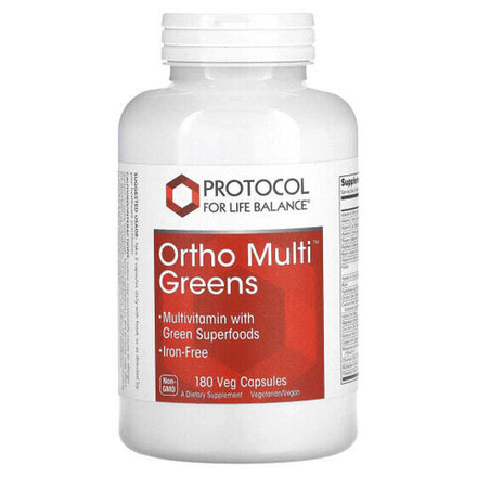 Витаминно-минеральные комплексы Protocol for Life Balance, Ortho Multi Greens, 180 растительных капсул