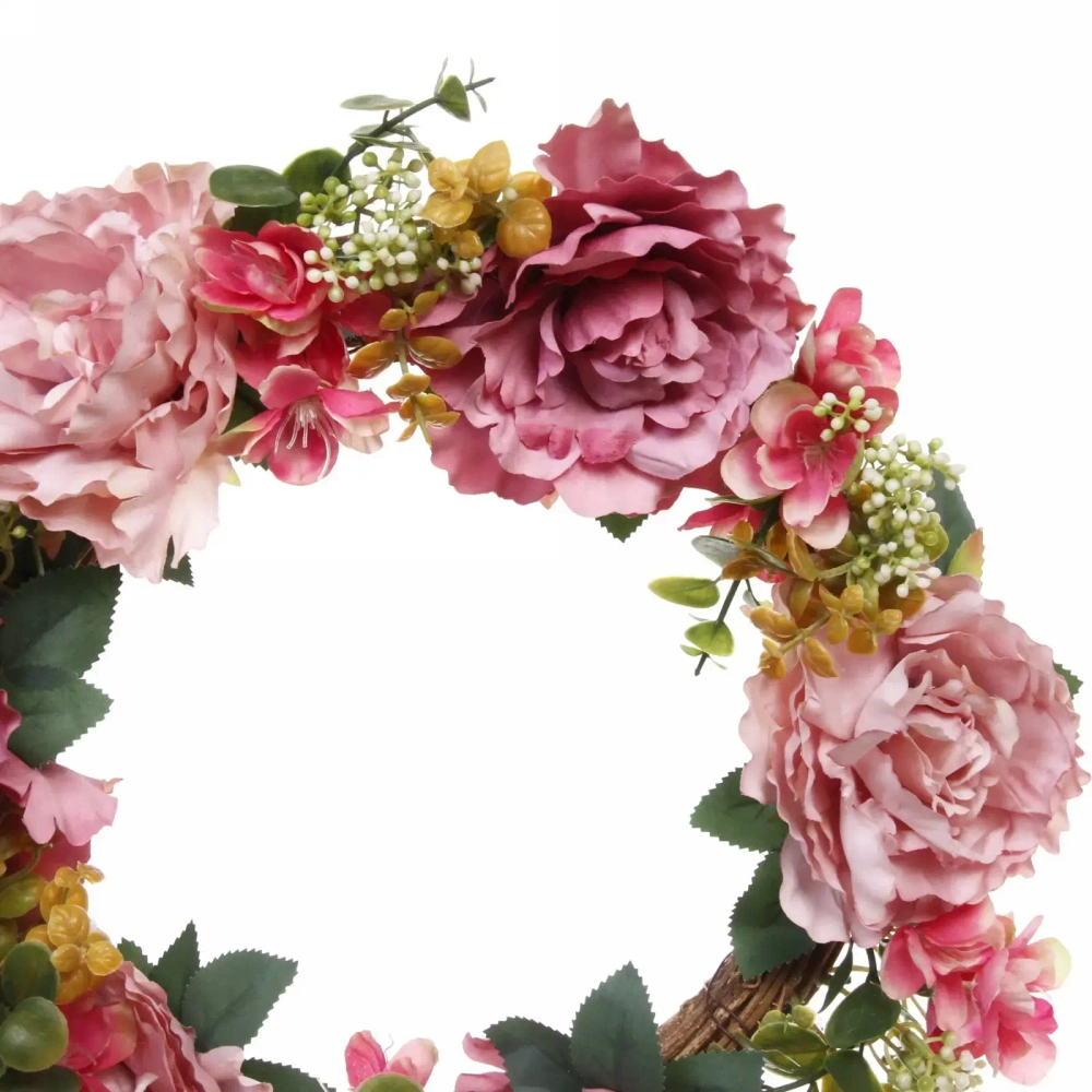 Цветы искусственные венок «Фантазия» 42см розовый