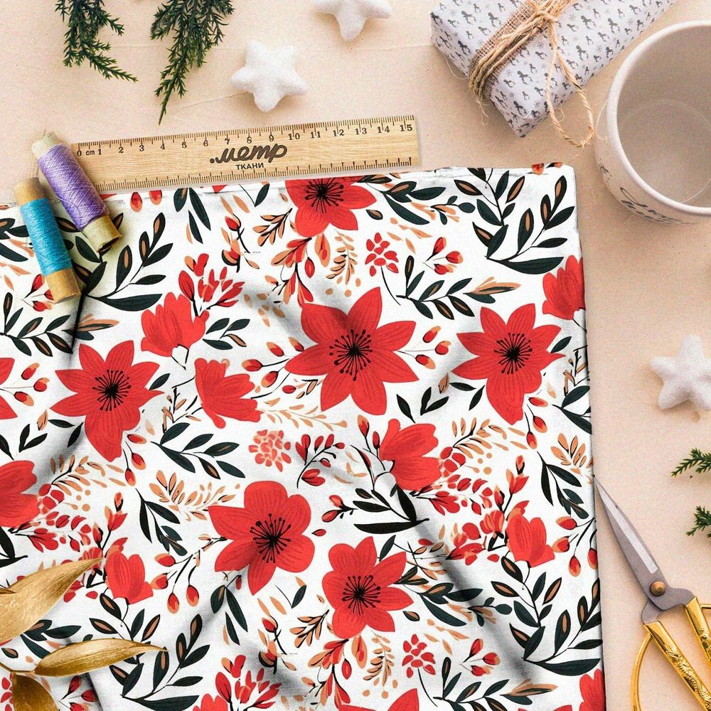 Ткань Барби яркие красные цветы