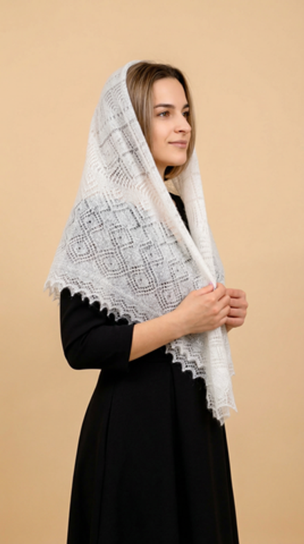 Оренбургский пуховый платок-паутинка А100-02 экрю