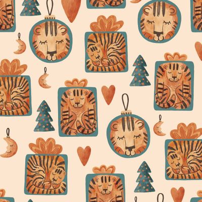 Год тигра Тигры на теплом бежевом от Rita Kruglova