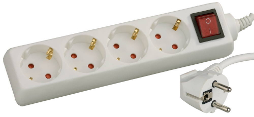 Бытовой удлинитель СВЕТОЗАР, 2 м, 4 гн., выключатель, ПВС 3х1 кв.мм