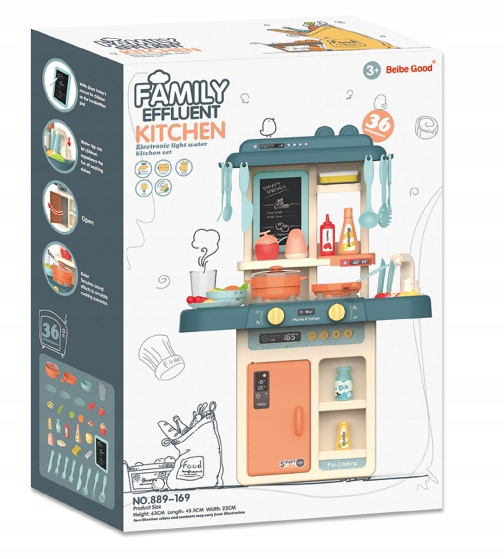 Игровой набор "Кухня" с аксессуарами, со световыми и звуковыми эффектами, 36 предметов Junfa 889-169