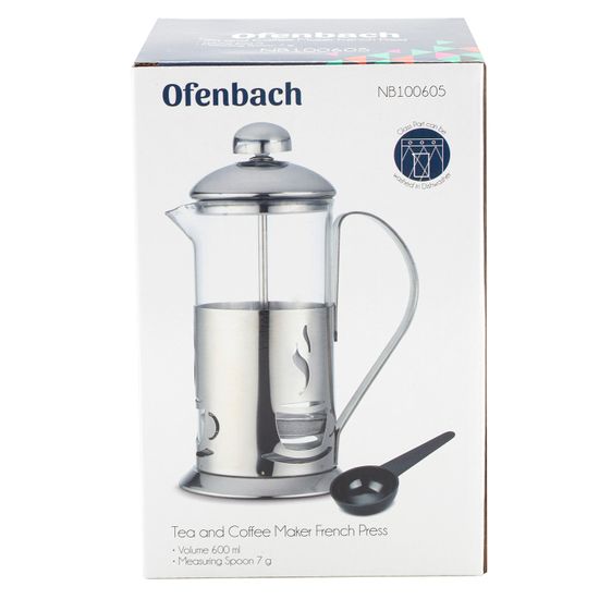 Френч-пресс 600 мл. с мерной ложкой Ofenbach NB 100605 стекло, нержавеющая сталь