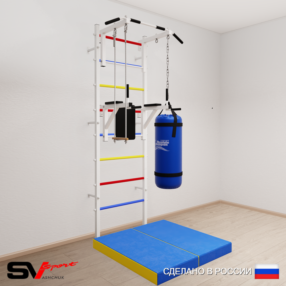 Шведская стенка Sv Sport усиленная 6737 (Турник стандарт/Брусья/Трапеция/Цепь/Мешок 30кг/Мат 1м)