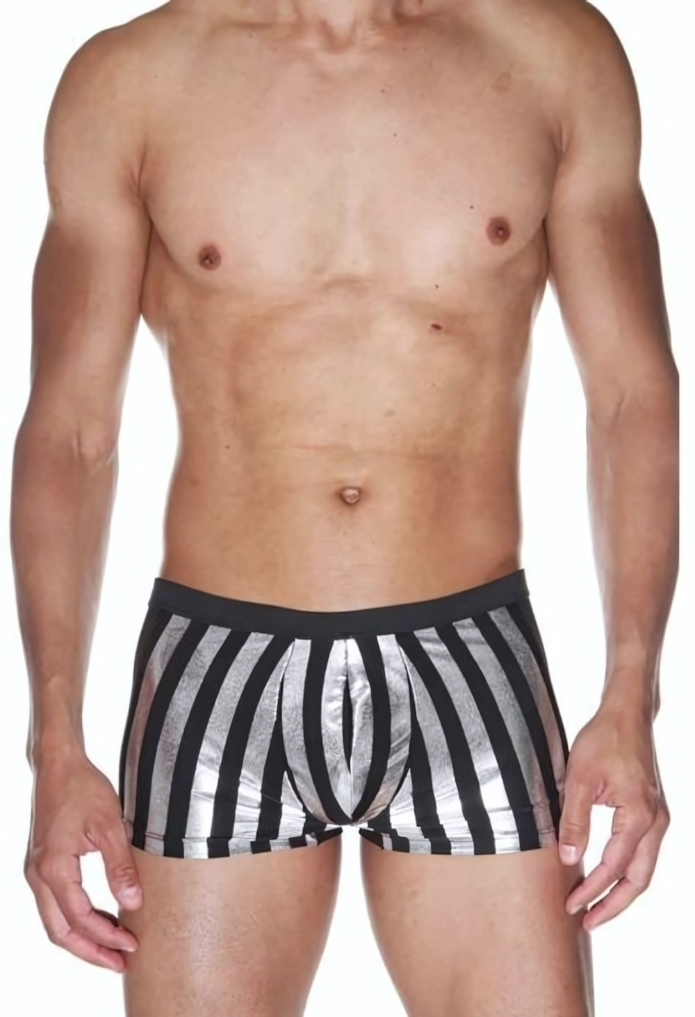 Мужские трусы-боксеры в крупную полоску (Размер: L-XL) (Цвет: черный с серебристым)