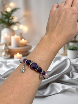 Браслет для Рыб, аметист и розовый кварц