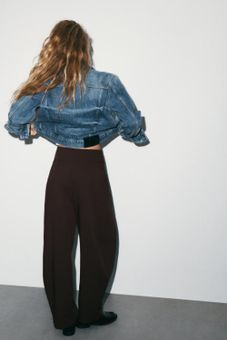 ZARA БРЮКИ BALLOON С ЗАЩИПАМИ, ШОКОЛАДНО-КОРИЧНЕВЫЙ