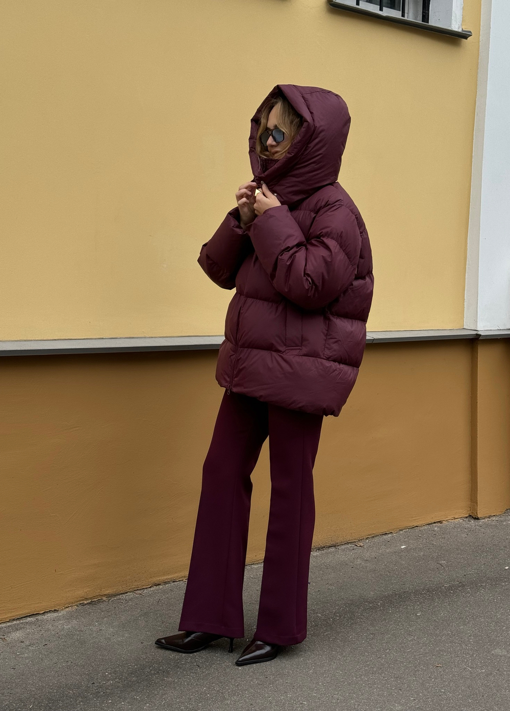 Пуховик Рокет миди свекольный