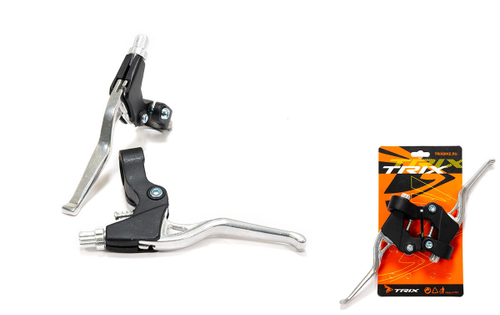 Ручки тормозные TRIX под "три-четыре пальца", алюминиевые, для рулей 22,2мм, черные/серебристые (50)