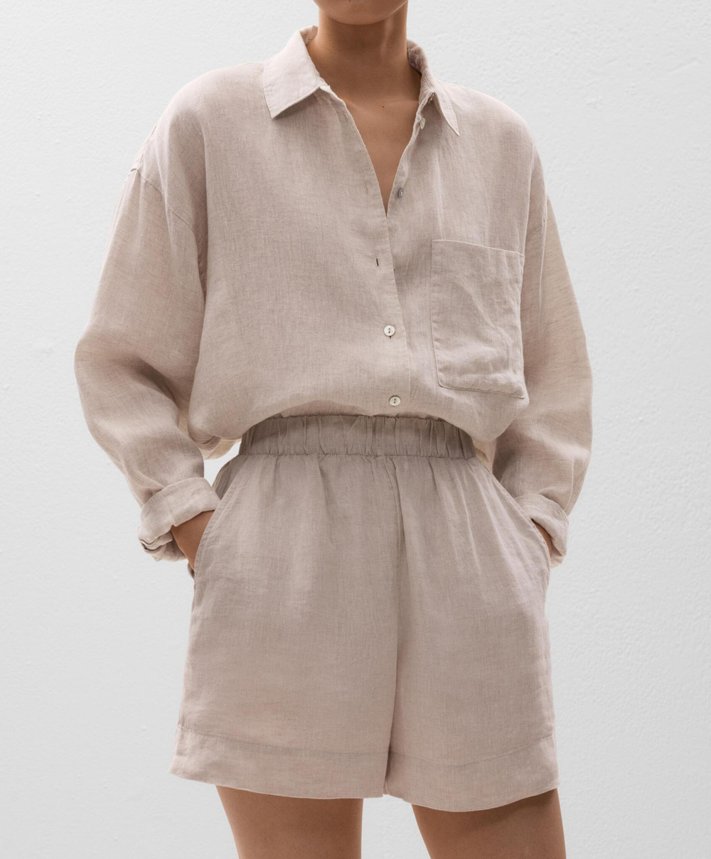 Oysho Шорты-бермуды из 100% льна, песочный меланж