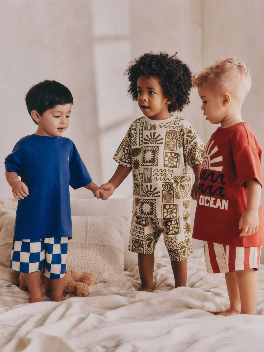 Пижама для мальчика Next AK0-016, 3 шт., Синий, Бежевый, Кирпичный