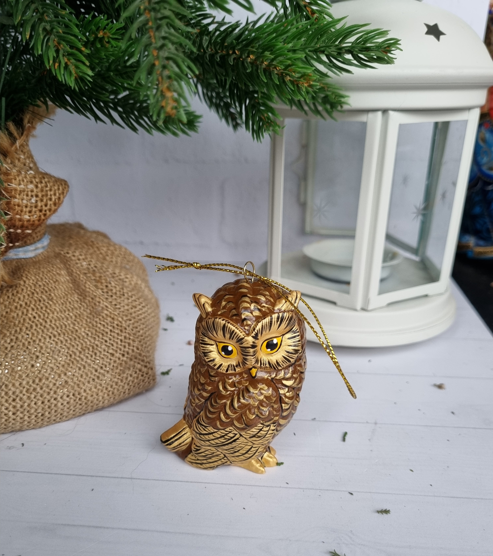 Сова ёлочная игрушка из фарфора