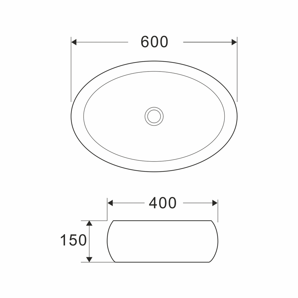 Раковина накладная на столешницу WAVE Comfort 600*400*150 ш*г*в без перелива,белый,овал