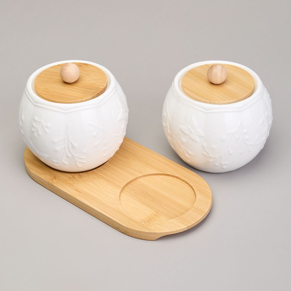 НАБОР САХАРНИЦ LEFARD "NATIVE" 2 ШТ. 10*10 СМ 300 МЛ НА ДЕРЕВ. ПОДСТАВКЕ