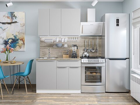 Прямая модульная кухня Фьюжн-05 Silky Light Grey - Белый 2140*1100*600