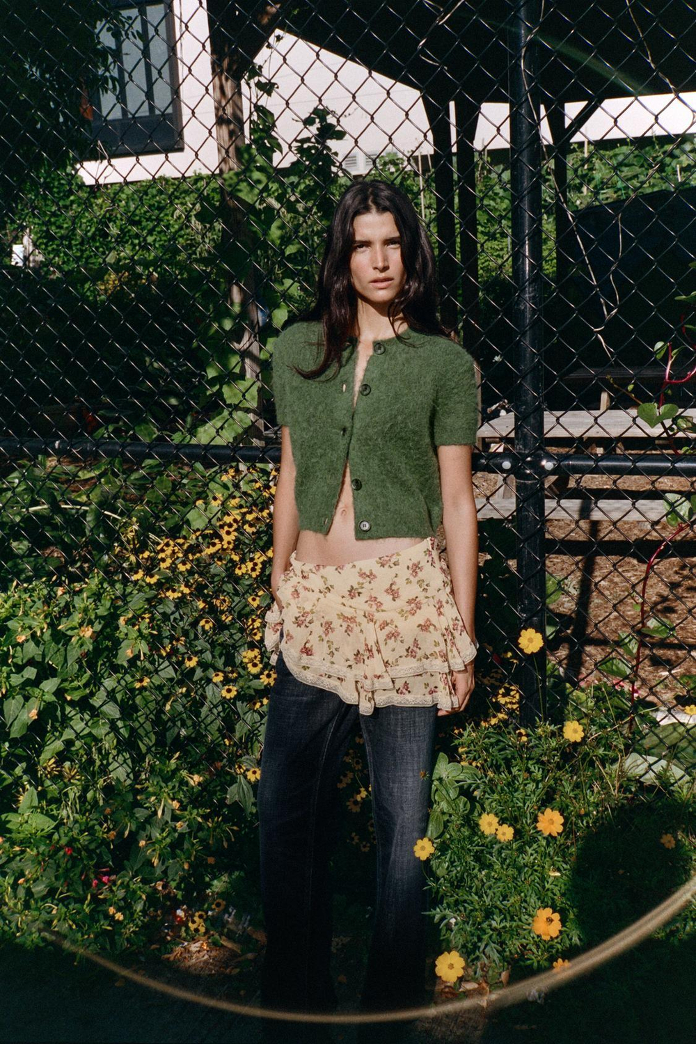 ZARА КАРДИГАН ИЗ ПРЯЖИ С КОРОТКИМИ РУКАВАМИ, БУТЫЛОЧНО-ЗЕЛЕНЫЙ