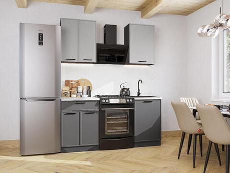 Прямая модульная кухня Фрейм-07 Grey Silk/Stormy Silk - Дуб Вотан 2140*1100*600