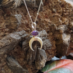 Подвеска ЛУННИЦА с цепочкой, серебро/слоновая кость/аметист