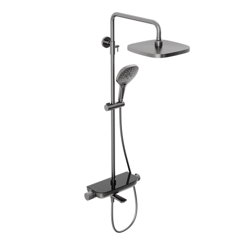 Душевая система Abelsberg Lineara SNS52891GM с термостатом и полкой для ванны и душа, космическая сталь