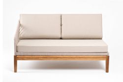 "Канны" правый модуль плетеный из роупа, основание дуб, роуп бежевый круглый, ткань бежевая 052