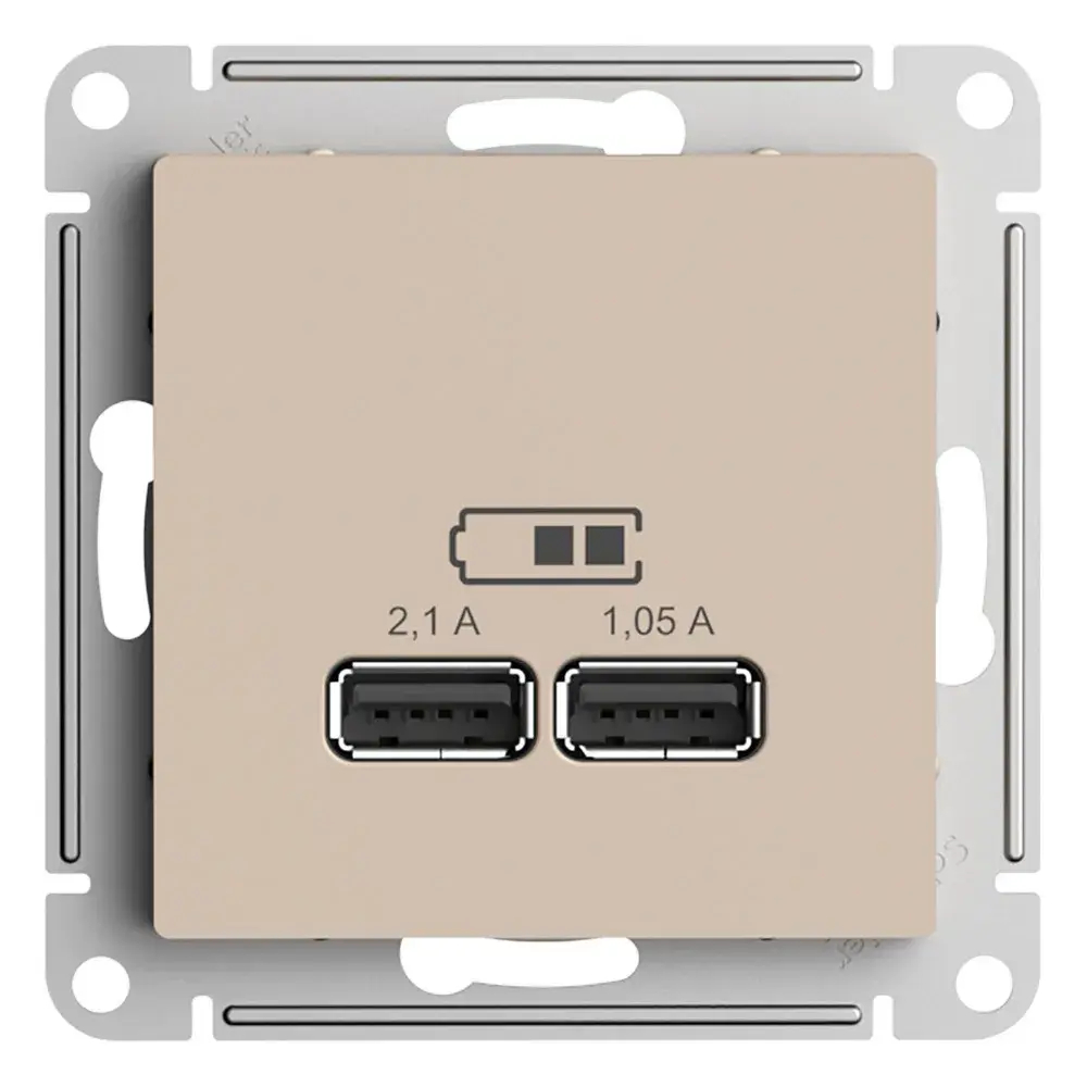 ATLASDESIGN USB РОЗЕТКА A+A, 5В/2,1А, 2х5В/1,05А, механизм, ПЕСОЧНЫЙ