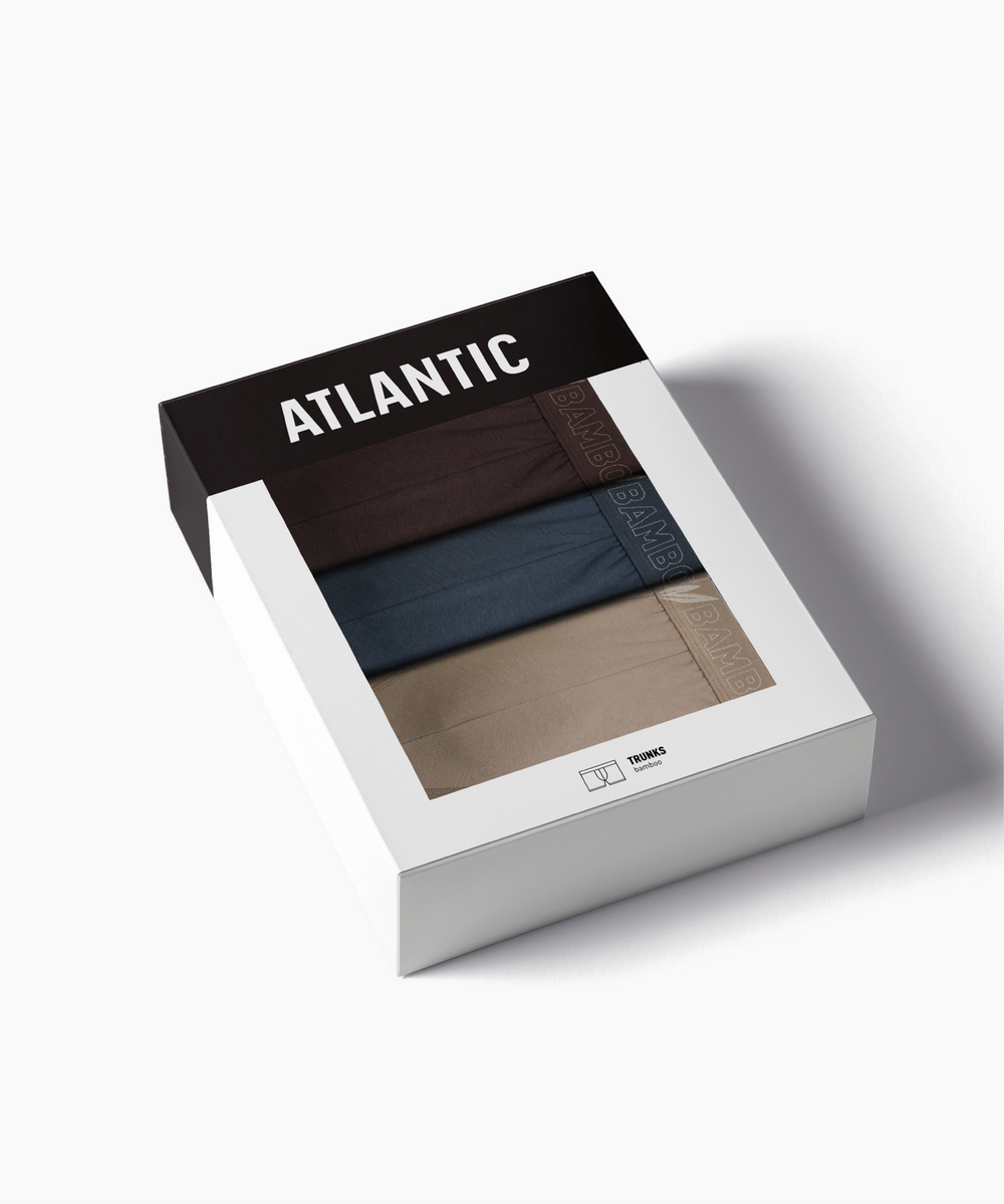 Мужские трусы шорты Atlantic, набор из 3 шт., бамбук, бежевые + коричневые + сине-зелёные, 3MH-231