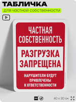 Табличка для частной территории "Частная собственность, разгрузка запрещена", на дом, для участка, организаций, предупреждающая, 40х30 см, Silver Plane x Айдентика Технолоджи