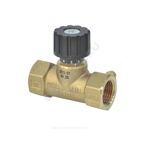 Клапан балансировочный ручной латунь 2012 Ду 20 Ру16 Тмакс=120 оС ВР Kvs=2.5м3/ч с измерительными ниппелями Aquasfera 2012-02