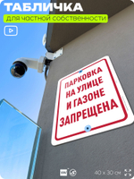 Табличка для частной территории "Парковка на улице и газоне запрещена", на дом, для участка, организаций и частных территорий, предупреждающая, 40х30 см, Silver Plane x Айдентика Технолоджи