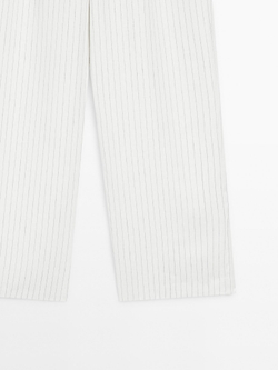 Massimo Dutti Брюки из 100% льна в полоску с пряжкой, белый