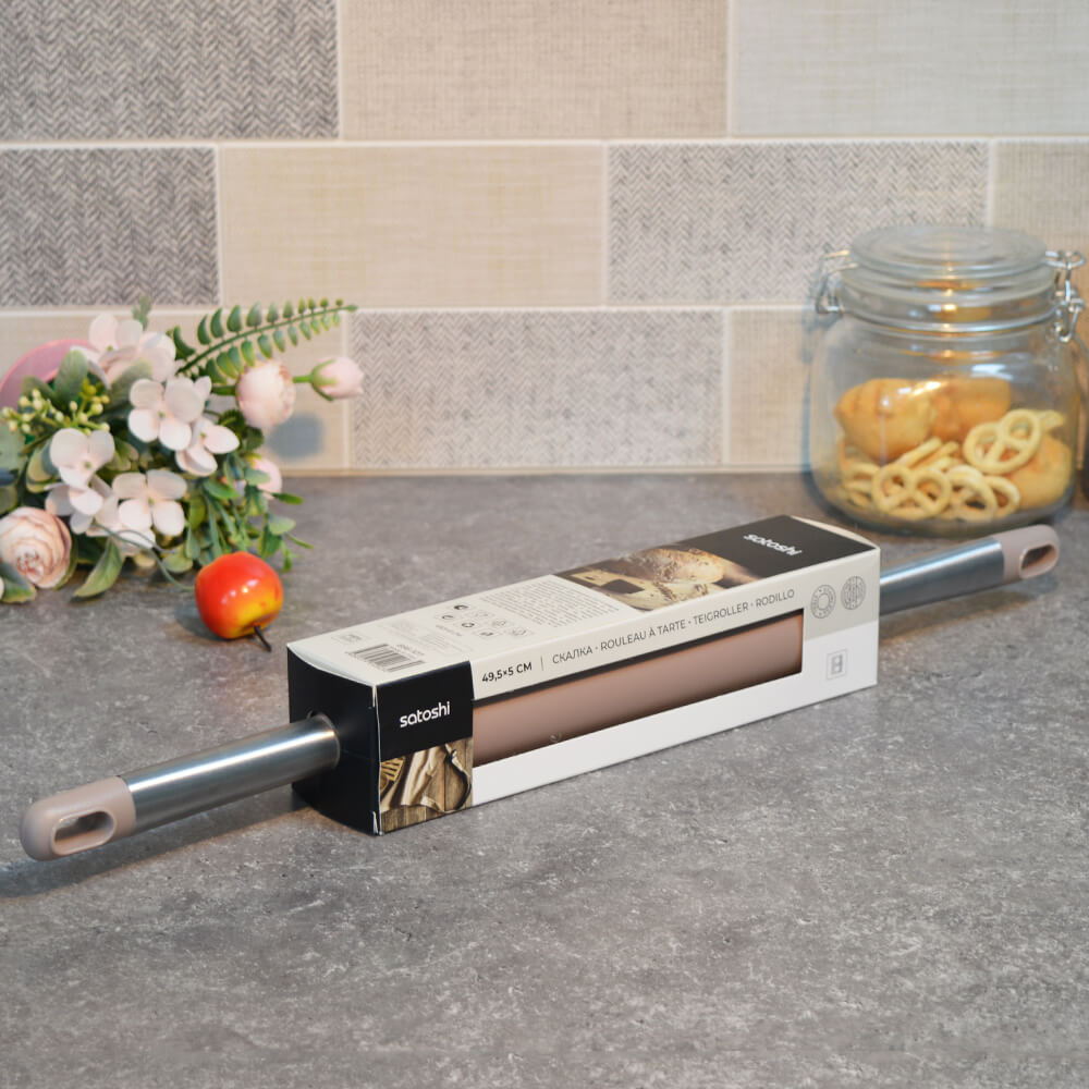 Скалка силиконовая 49,5*5см с металлическими ручками "Satoshi Алион"